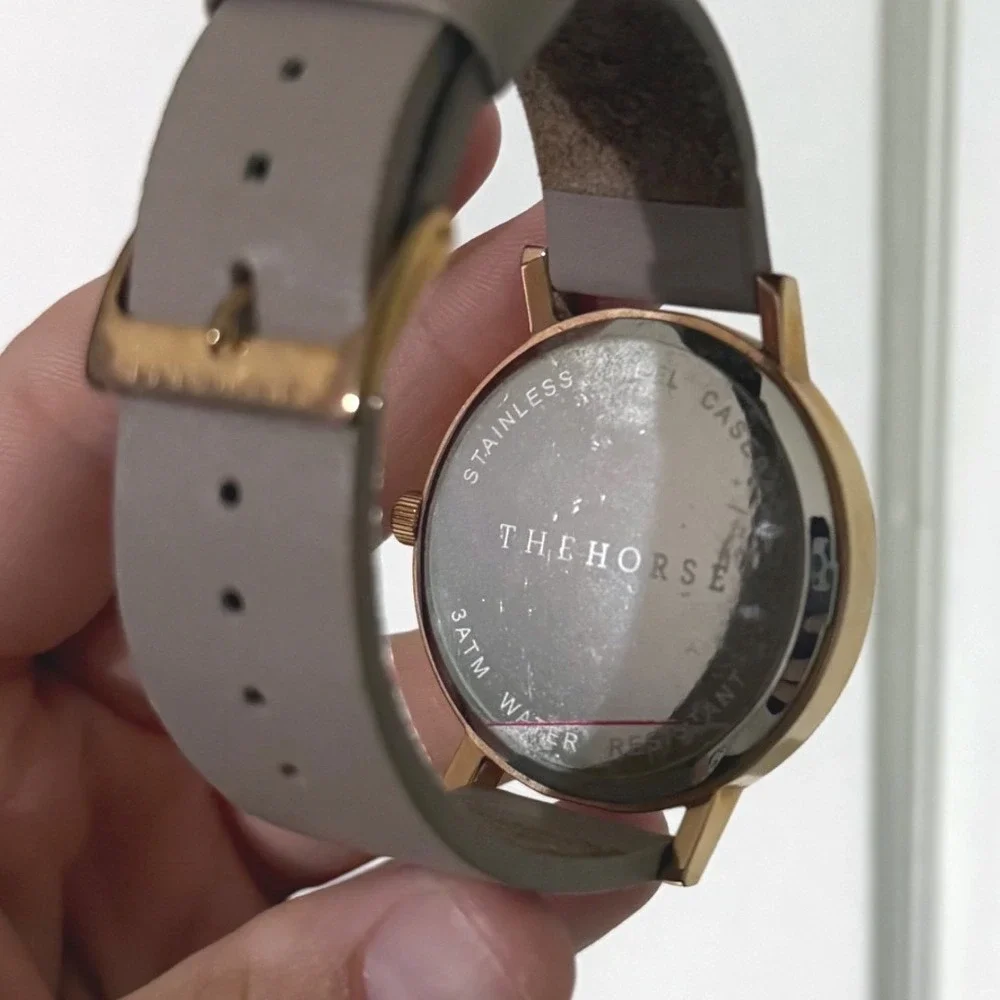 The Horse Original Rose Gold White Dial Grey Leather Strap Watch Minimalist